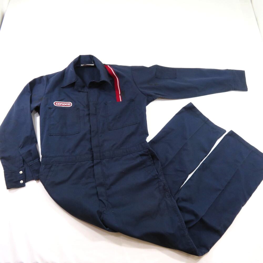 Unitog Conoco Work Coveralls Dark Blue Zip Front Long Sleeves Sz 42? Mechanic